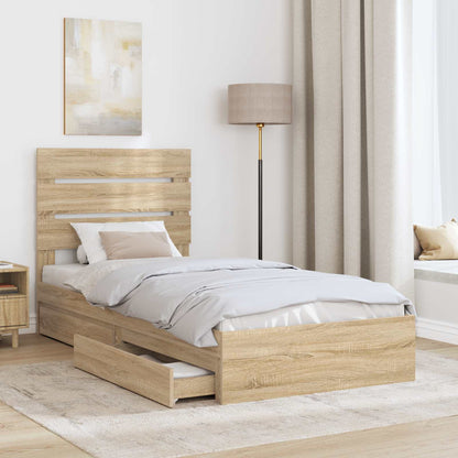 Storage Bed with Drawer Sonoma Oak 100 x 200 cm Engineered Wood
