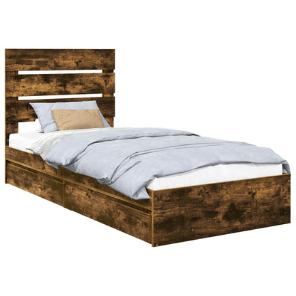 Storage Bed with Drawer Smoked Oak 90 x 200 cm Engineered Wood