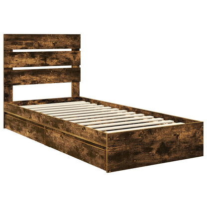 Storage Bed with Drawer Smoked Oak 90 x 200 cm Engineered Wood