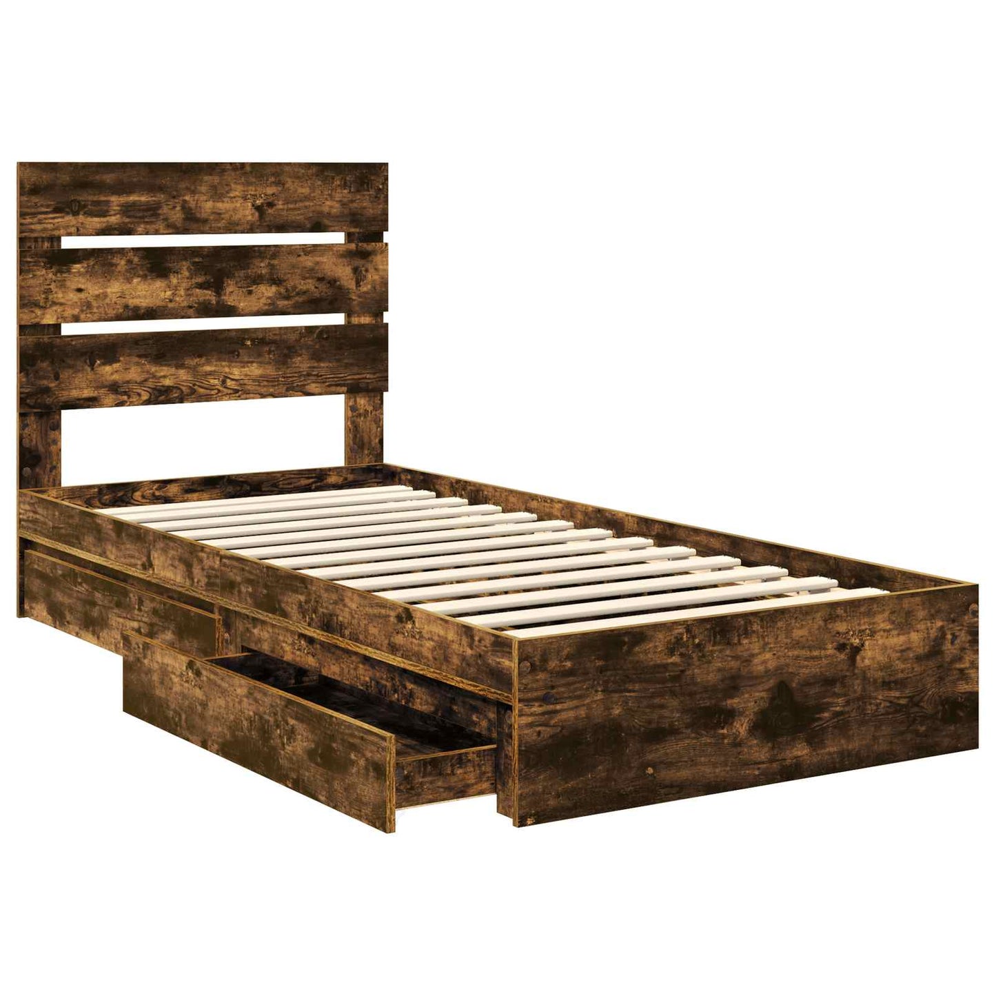 Storage Bed with Drawer Smoked Oak 90 x 200 cm Engineered Wood