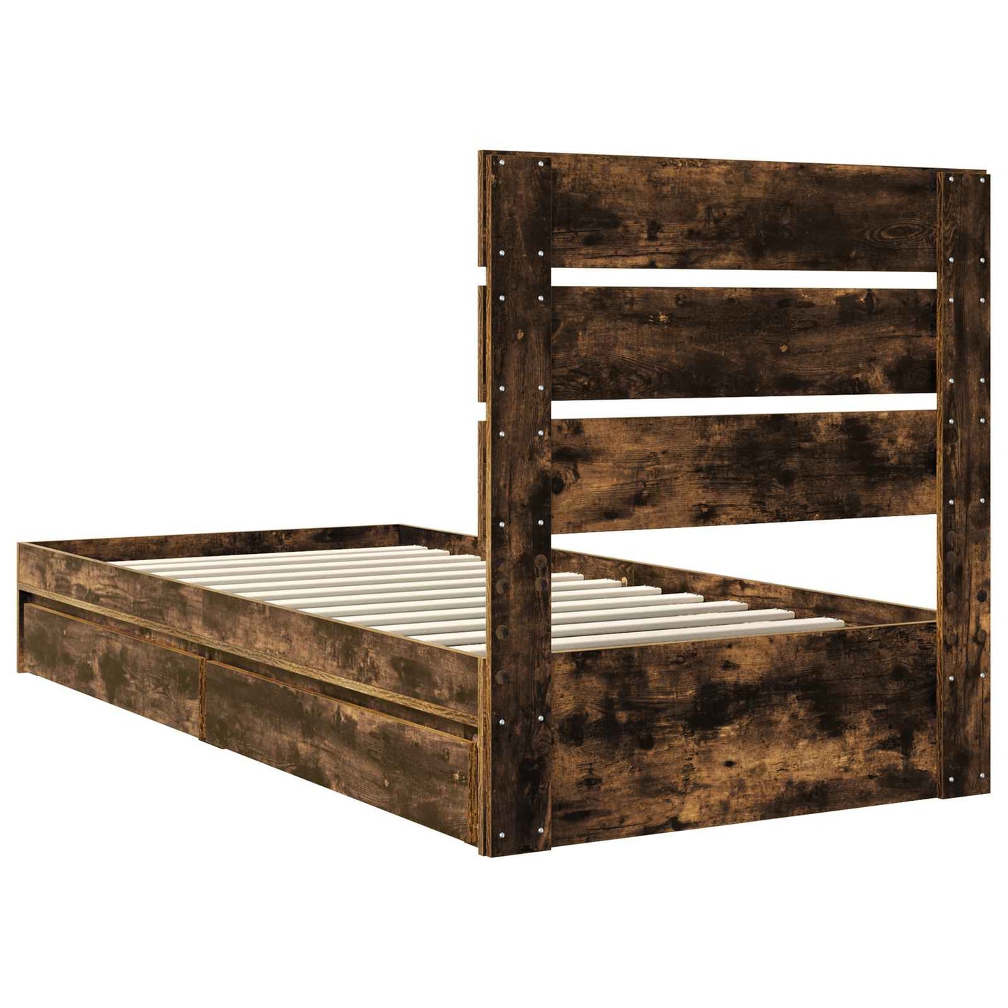 Storage Bed with Drawer Smoked Oak 90 x 200 cm Engineered Wood