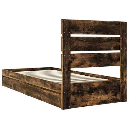 Storage Bed with Drawer Smoked Oak 90 x 200 cm Engineered Wood