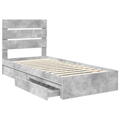 Storage Bed Concrete Grey 90 x 190 cm Engineered Wood