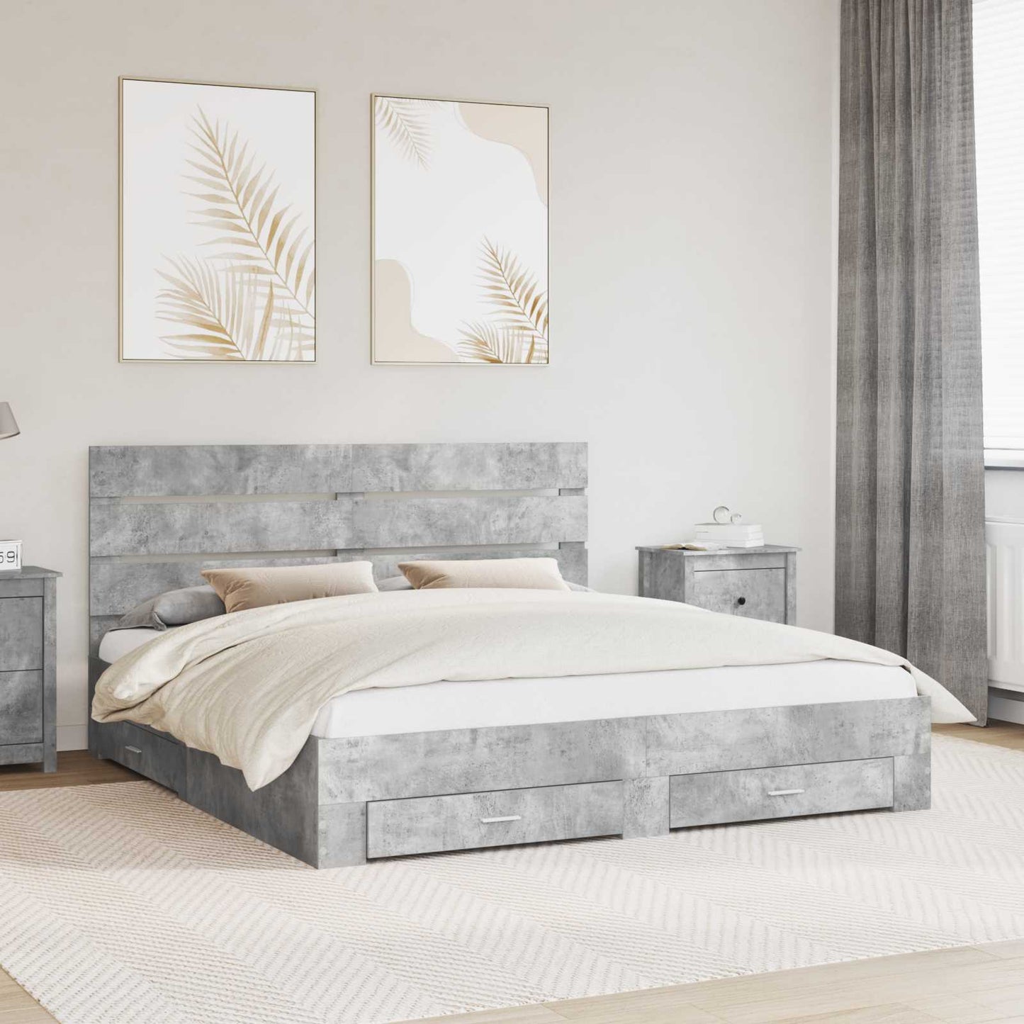 Bed Frame Concrete Grey 180 x 200 cm Engineered Wood