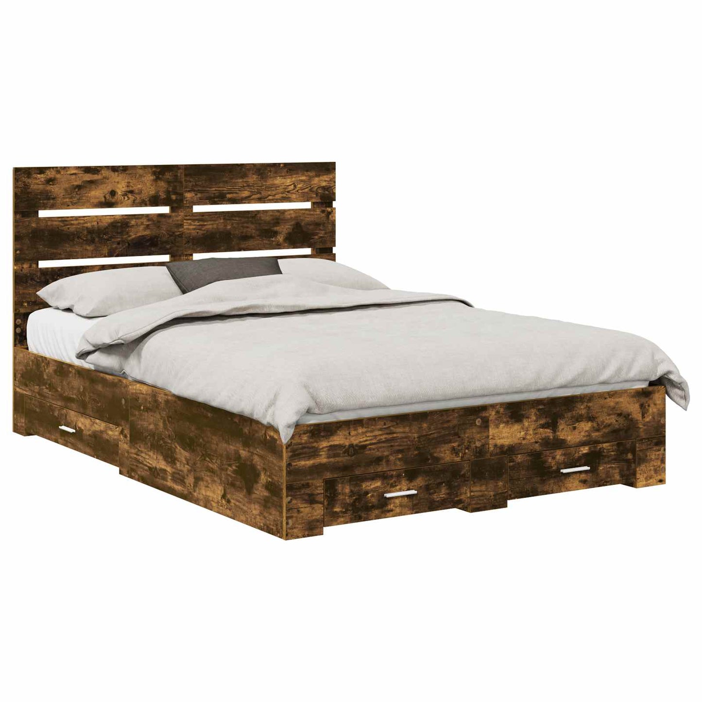Bed Frame with Drawer Smoked Oak 150 x 200 cm Engineered Wood
