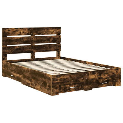 Bed Frame with Drawer Smoked Oak 150 x 200 cm Engineered Wood