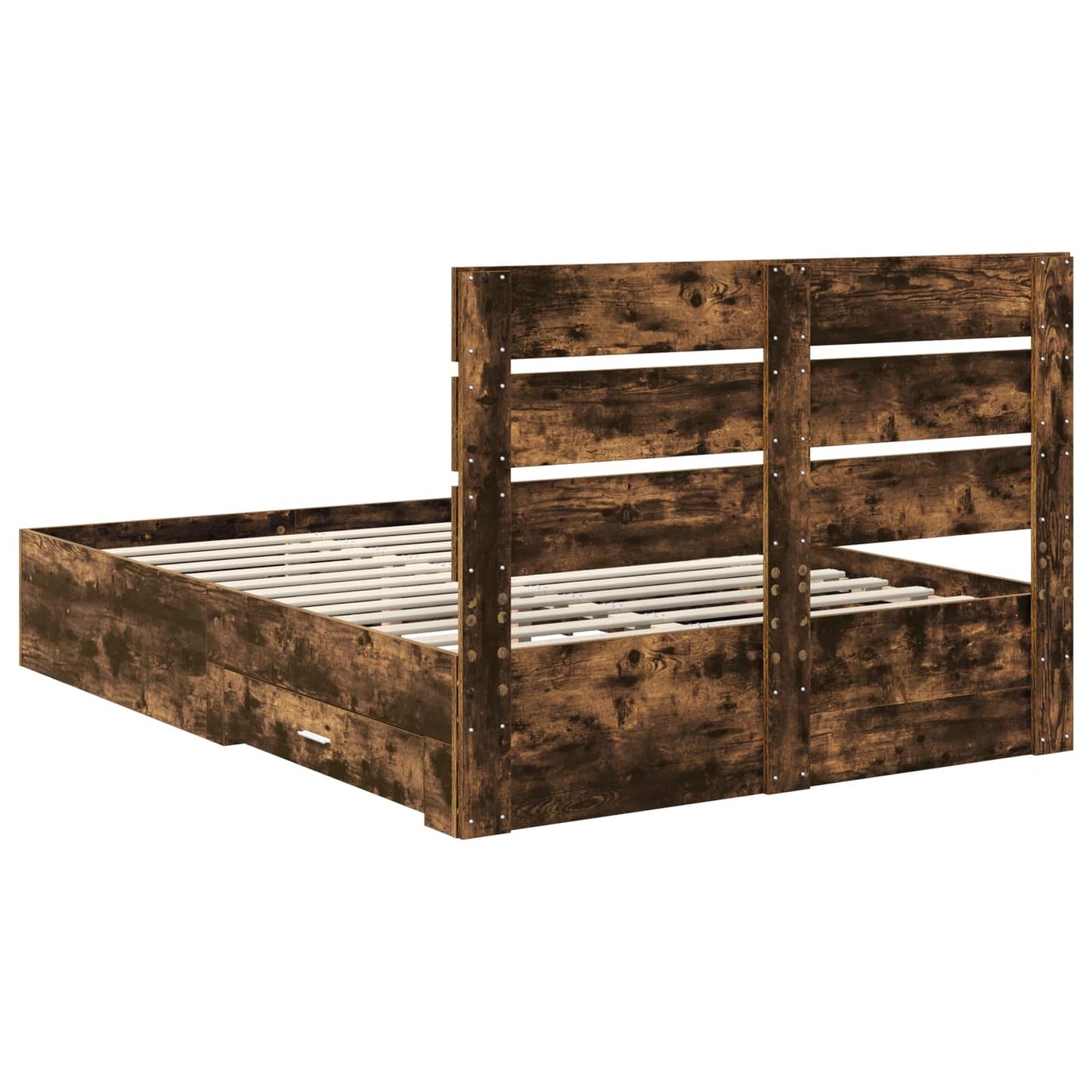 Bed Frame with Drawer Smoked Oak 150 x 200 cm Engineered Wood