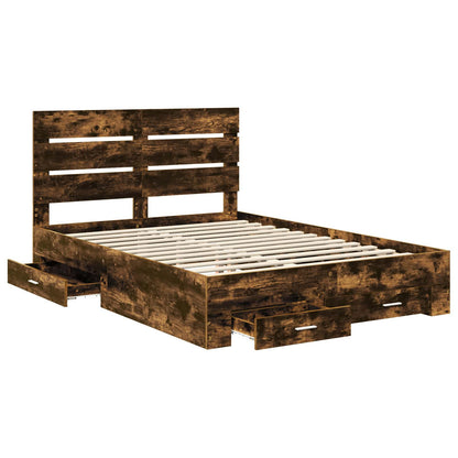 Bed Frame with Drawer Smoked Oak 140 x 200 cm Engineered Wood
