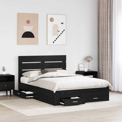 Bed Frame Black Oak Engineered Wood