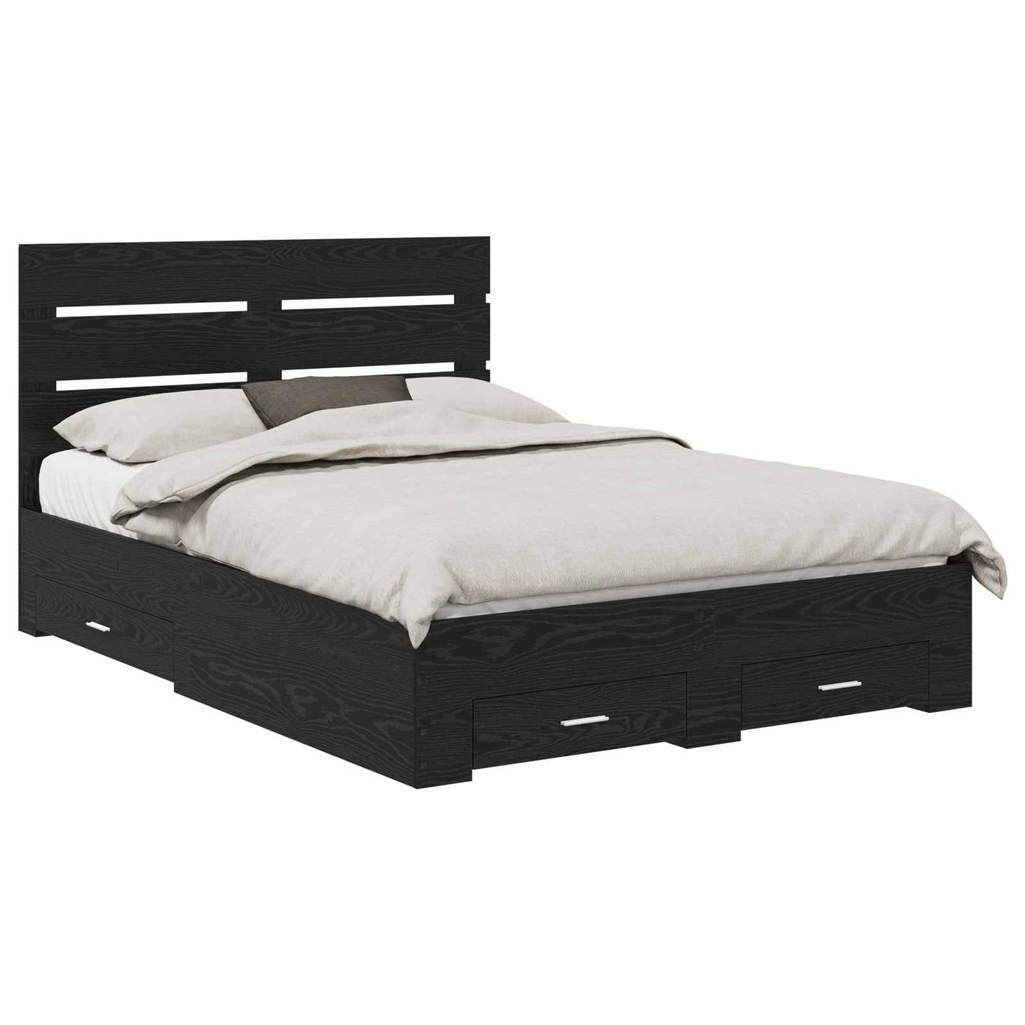 Bed Frame Black Oak Engineered Wood