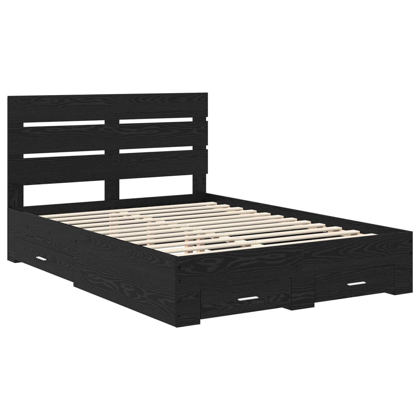 Bed Frame Black Oak Engineered Wood