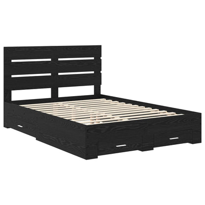 Bed Frame Black Oak Engineered Wood
