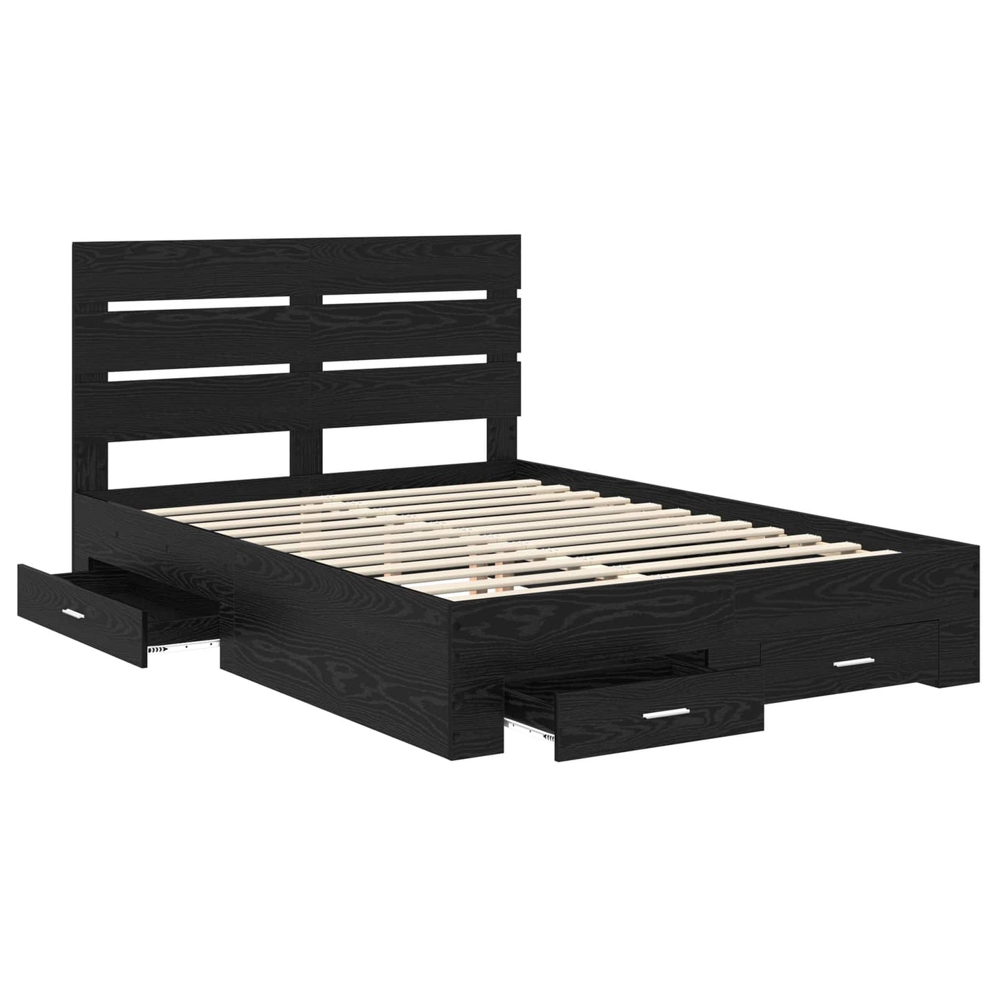 Bed Frame Black Oak Engineered Wood
