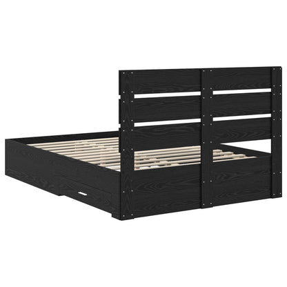 Bed Frame Black Oak Engineered Wood
