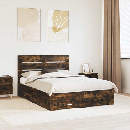 Bed Frame with Drawer Smoked Oak 140 x 190 cm Engineered Wood