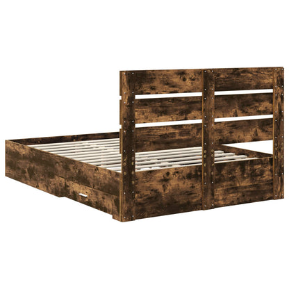 Bed Frame with Drawer Smoked Oak 140 x 190 cm Engineered Wood