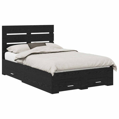 Bed Frame with Drawer Black Oak 135 x 190 cm Engineered Wood