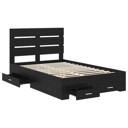 Bed Frame with Drawer Black Oak 135 x 190 cm Engineered Wood