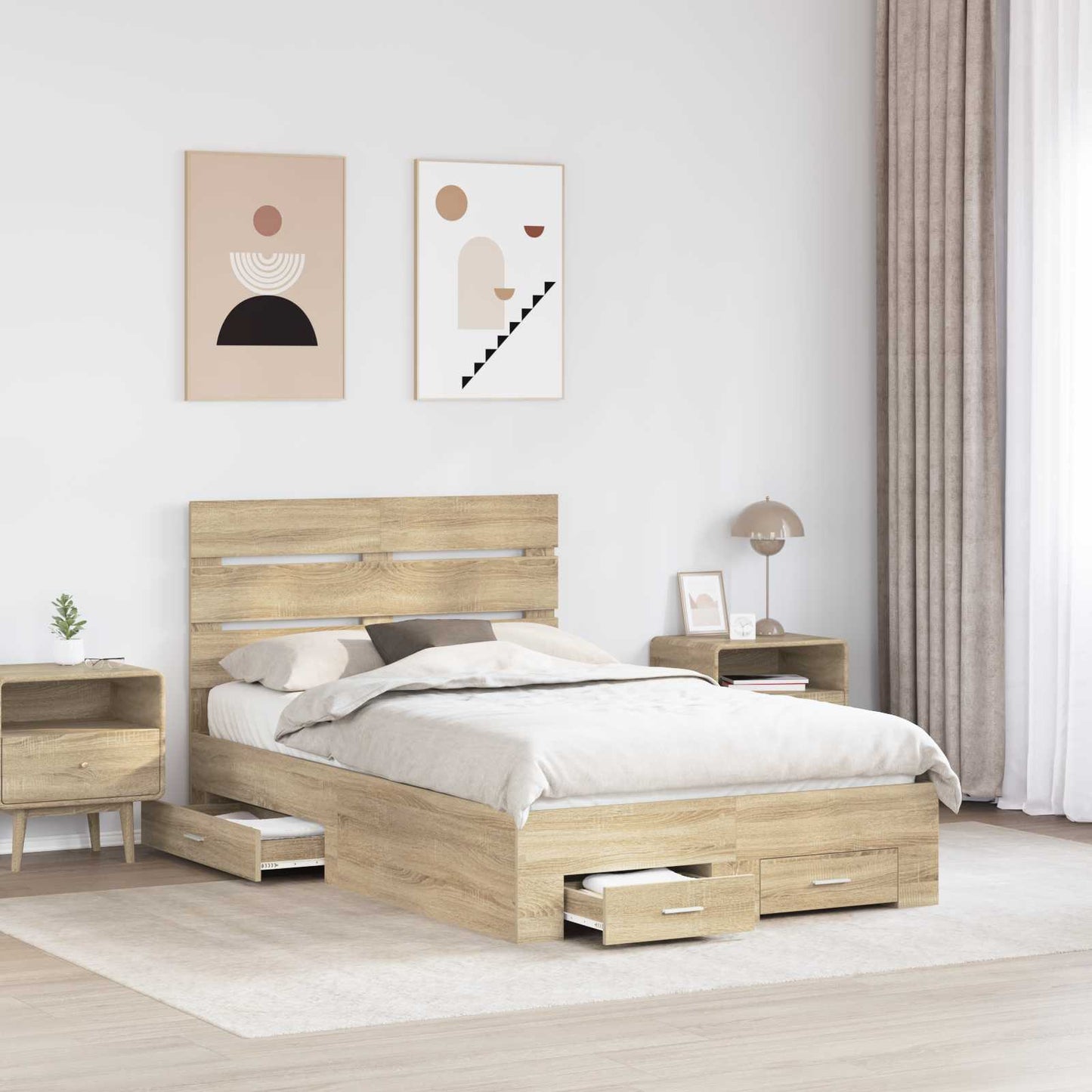 Bed Frame with Drawer Sonoma Oak 135 x 190 cm Engineered Wood