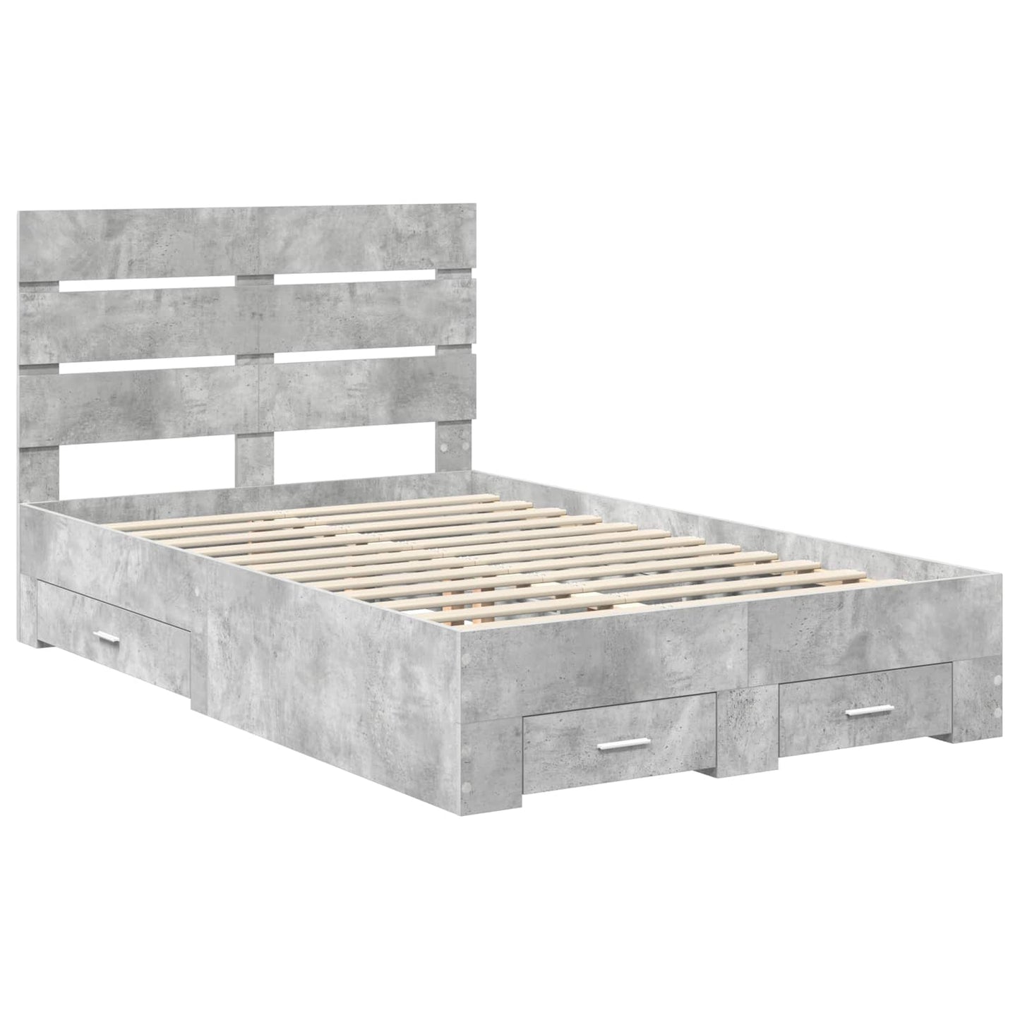 Bed Frame Concrete Grey 135 x 190 cm Engineered Wood
