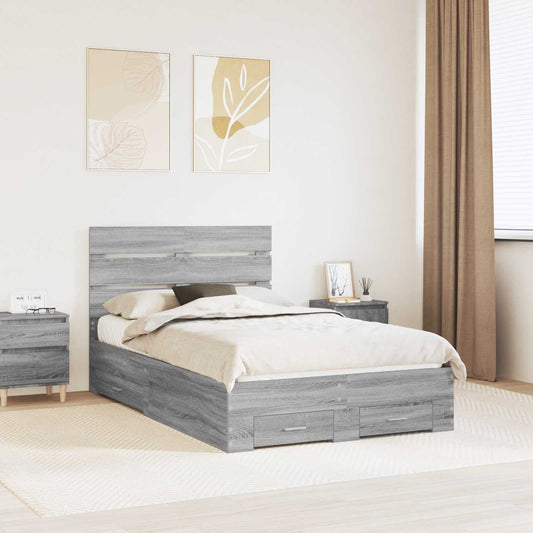 Bed Frame with Drawer Grey Sonoma 135 x 190 cm Engineered Wood