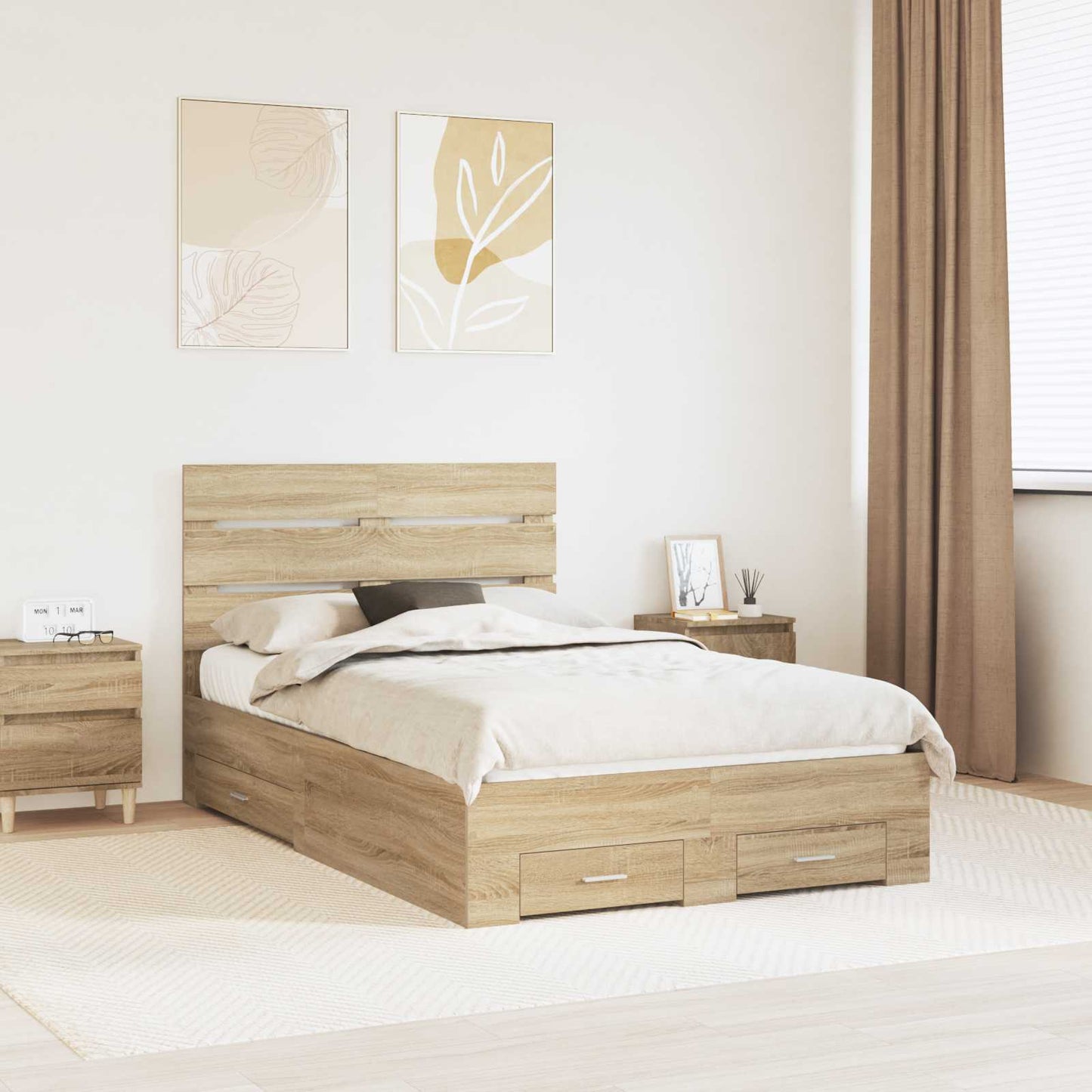 Bed Frame with Drawer Sonoma Oak 120 x 200 cm Engineered Wood