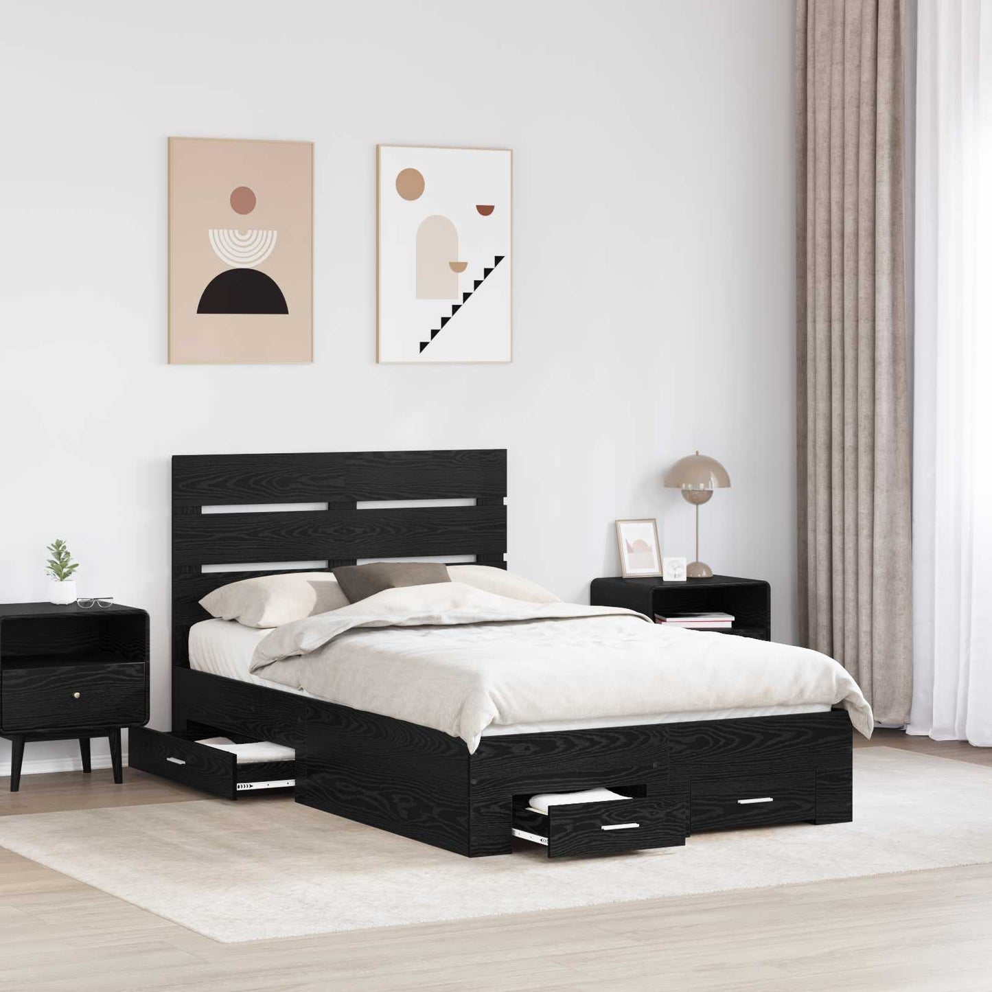 Bed Frame with Drawer Black Oak 120 x 190 cm Engineered Wood