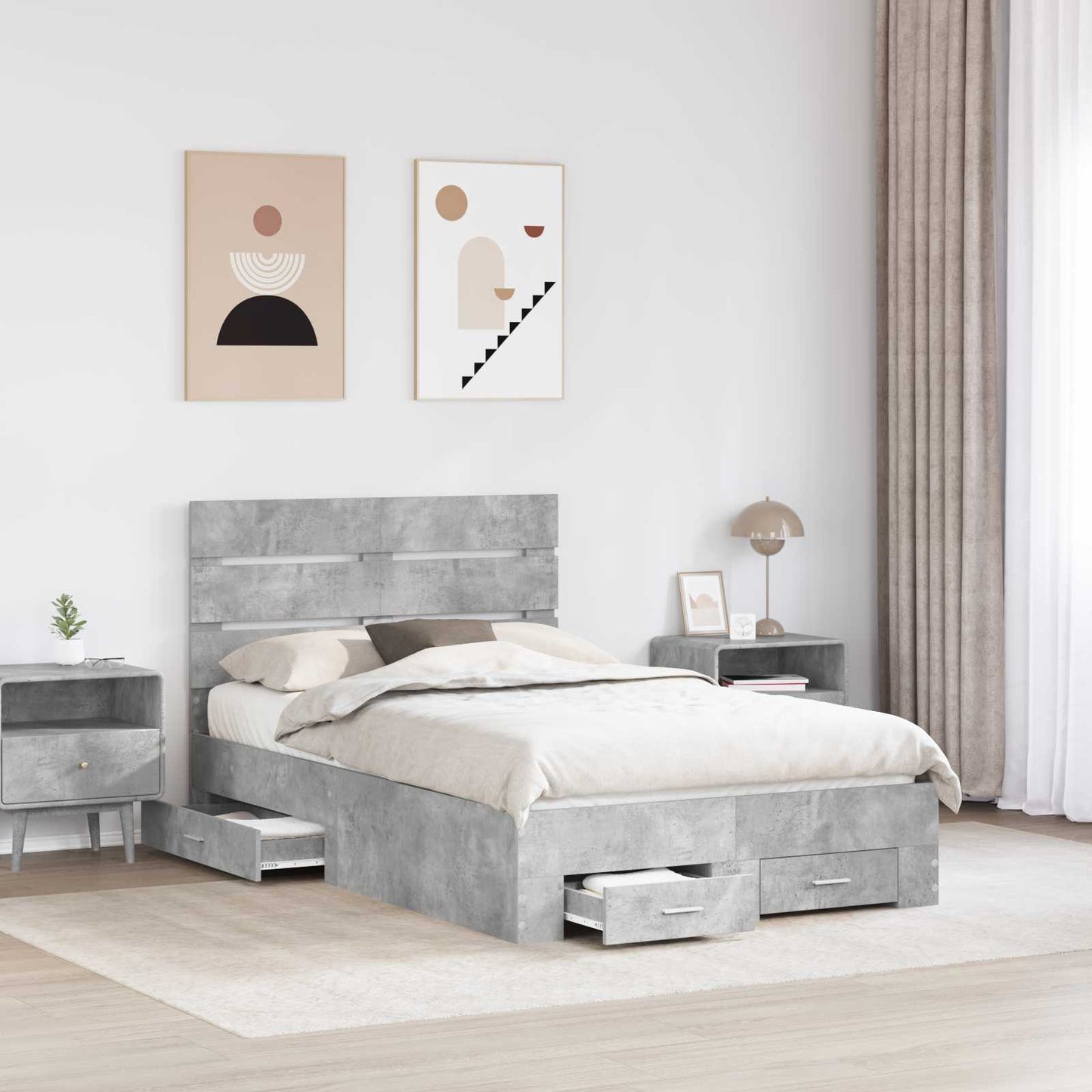 Bed Frame Concrete Grey 120 x 190 cm Engineered Wood
