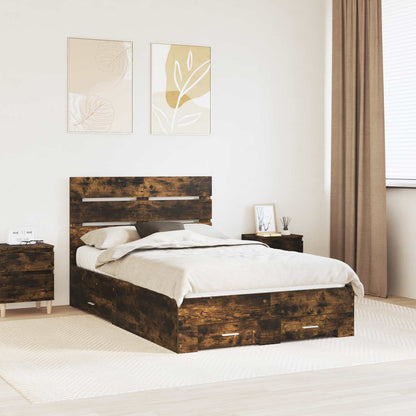 Bed Frame with Drawer Smoked Oak 120 x 190 cm Engineered Wood