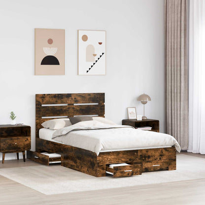 Bed Frame with Drawer Smoked Oak 120 x 190 cm Engineered Wood