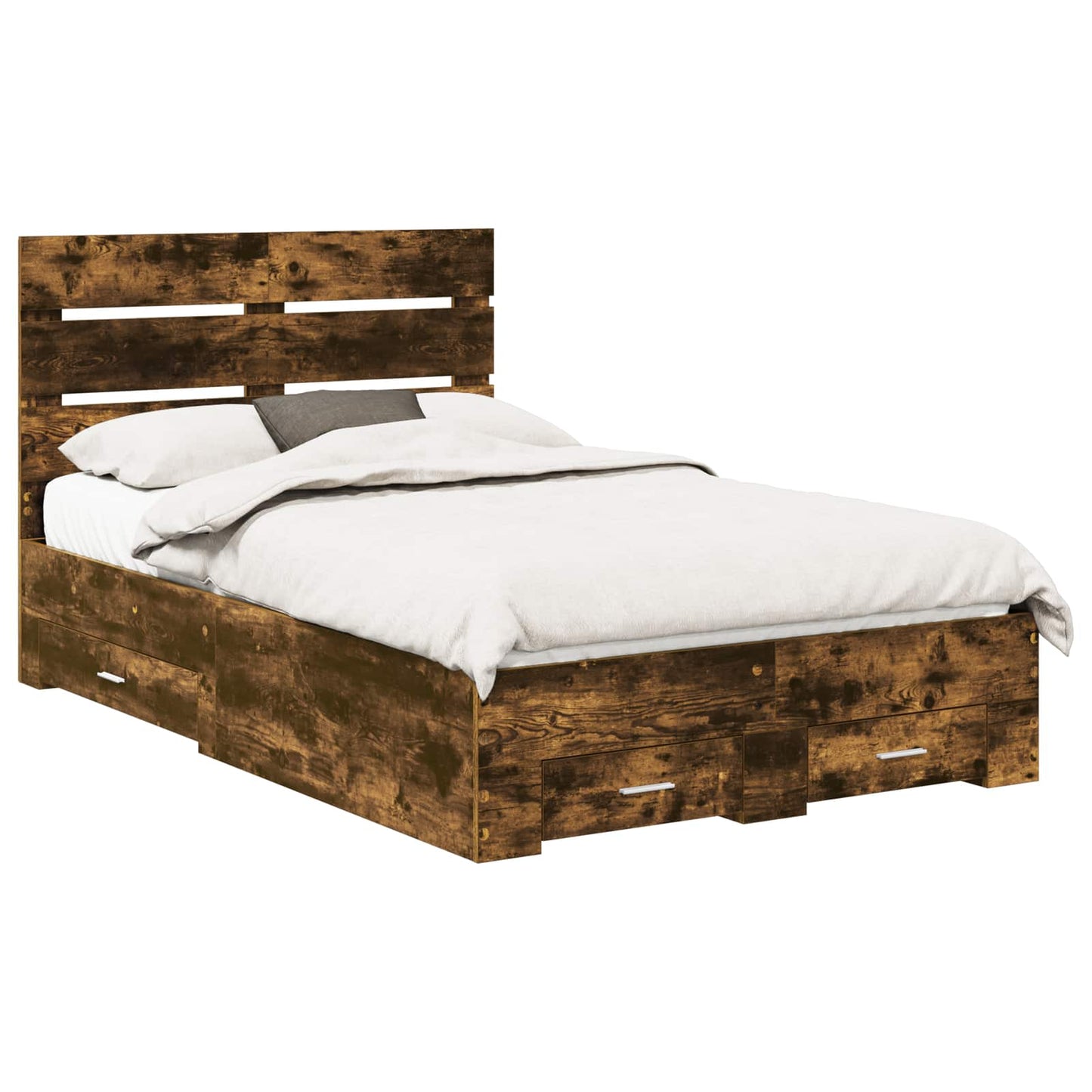 Bed Frame with Drawer Smoked Oak 120 x 190 cm Engineered Wood