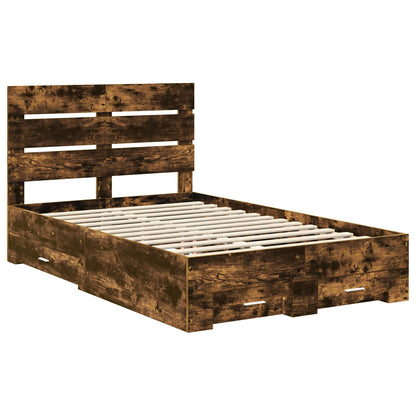 Bed Frame with Drawer Smoked Oak 120 x 190 cm Engineered Wood