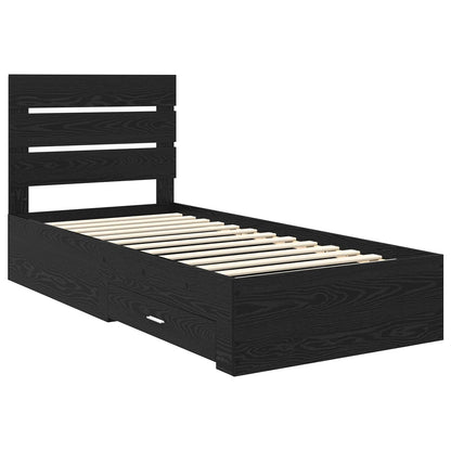 Bed Frame with Drawer Black Oak 100 x 200 cm Engineered Wood