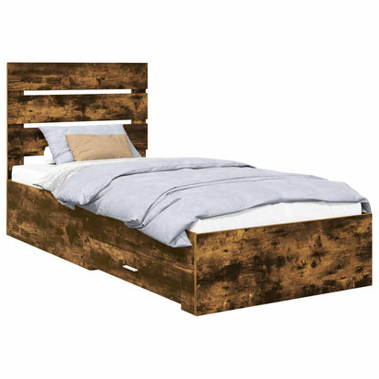 Bed Frame with Drawer Smoked Oak 100 x 200 cm Engineered Wood