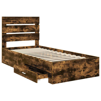 Bed Frame with Drawer Smoked Oak 100 x 200 cm Engineered Wood