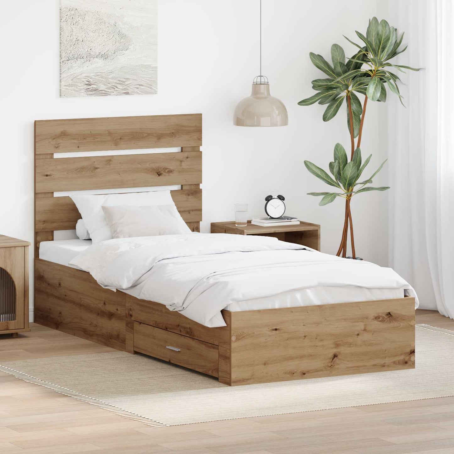 Bed Frame with Drawer Artisan Oak 100 x 200 cm Engineered Wood