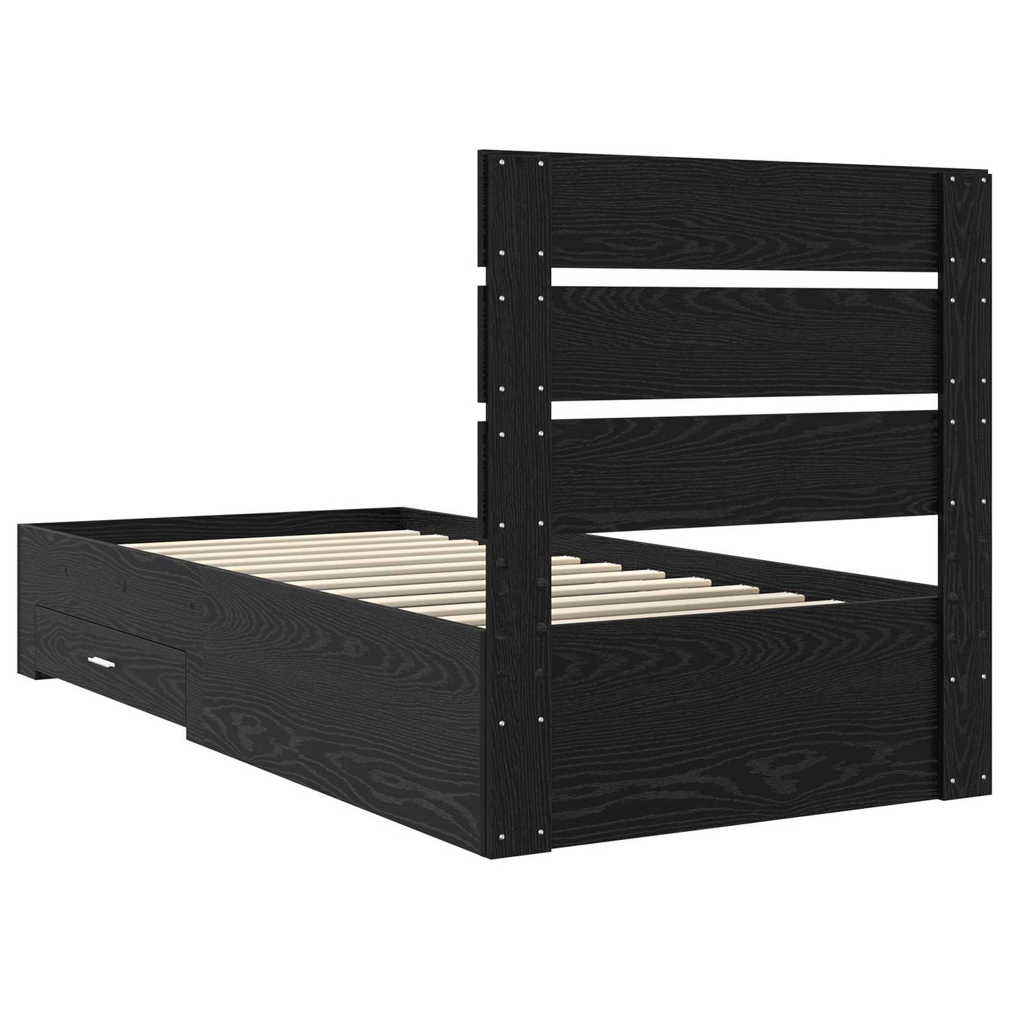 Bed Frame with Drawer Black Oak 90 x 200 cm Engineered Wood