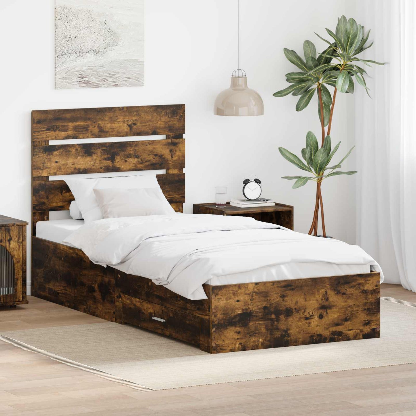 Bed Frame Smoked Oak Engineered Wood