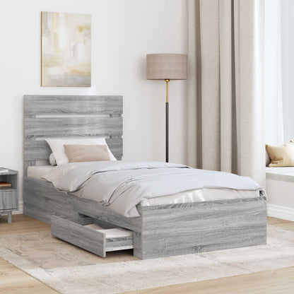 Bed Frame with Drawer Grey Sonoma 90 x 200 cm Engineered Wood
