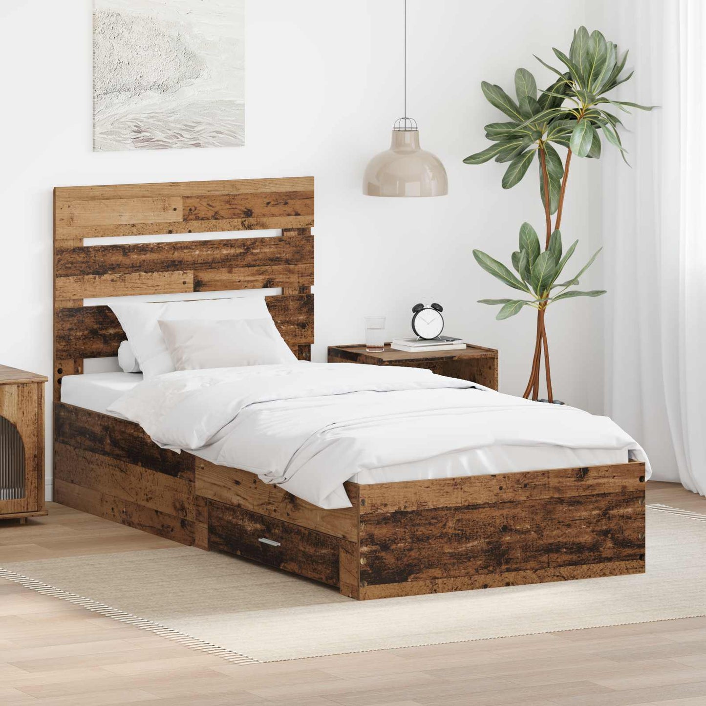 Bed Frame with Drawer Old Wood 90 x 200 cm Engineered Wood