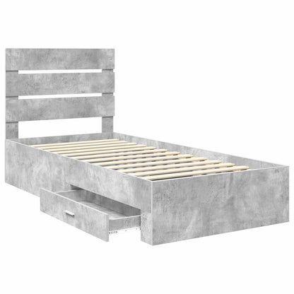 Bed Frame with Drawer Concrete Grey 90 x 190 cm Engineered Wood
