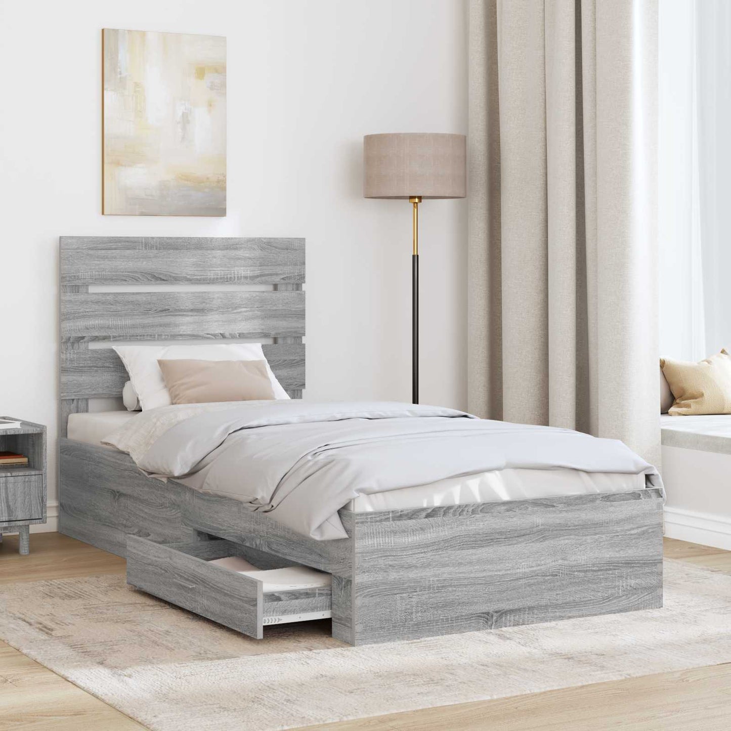 Bed Frame with Drawer Grey Sonoma 90 x 190 cm Engineered Wood