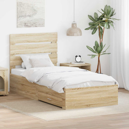 Bed Frame Sonoma Oak and Silver 75 x 190 cm Engineered Wood