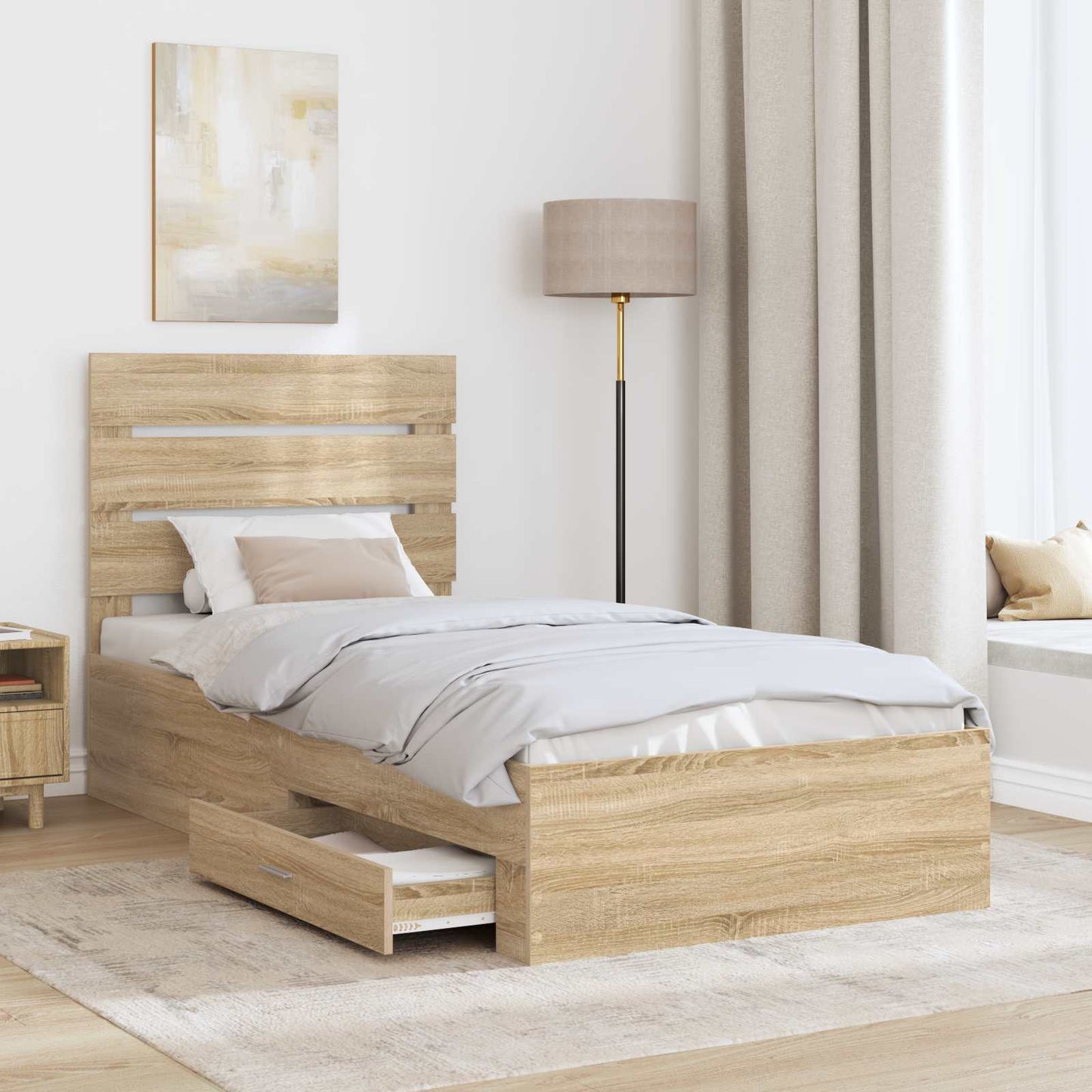 Bed Frame Sonoma Oak and Silver 75 x 190 cm Engineered Wood