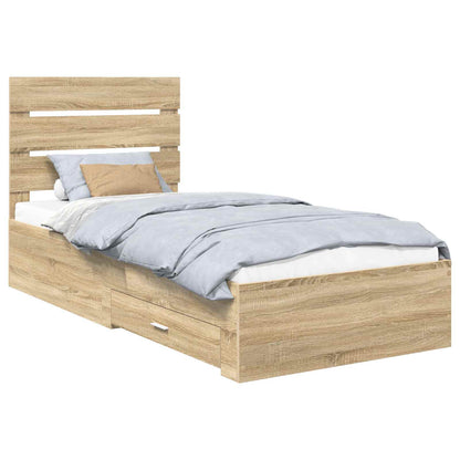 Bed Frame Sonoma Oak and Silver 75 x 190 cm Engineered Wood