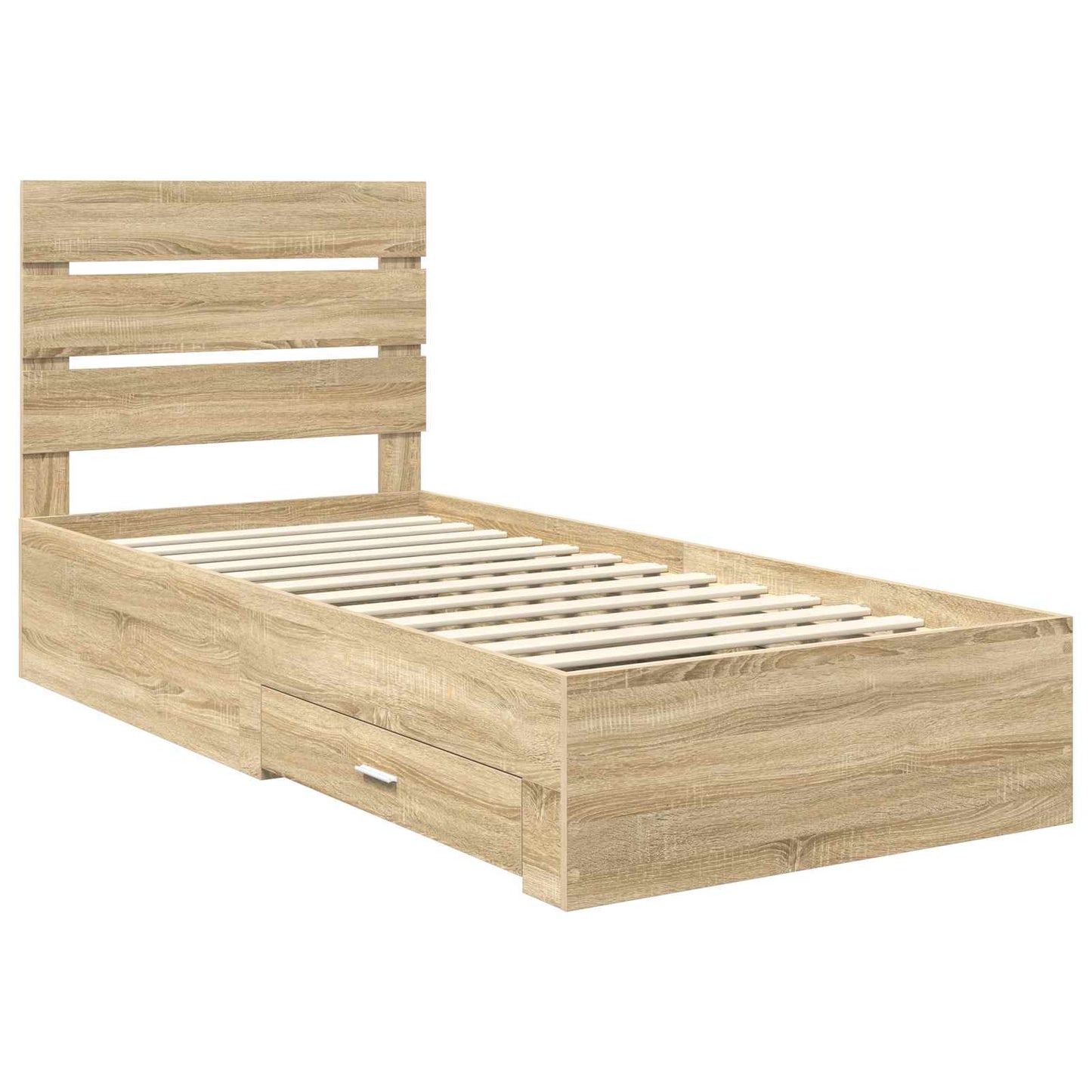 Bed Frame Sonoma Oak and Silver 75 x 190 cm Engineered Wood