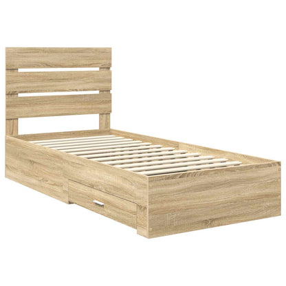 Bed Frame Sonoma Oak and Silver 75 x 190 cm Engineered Wood