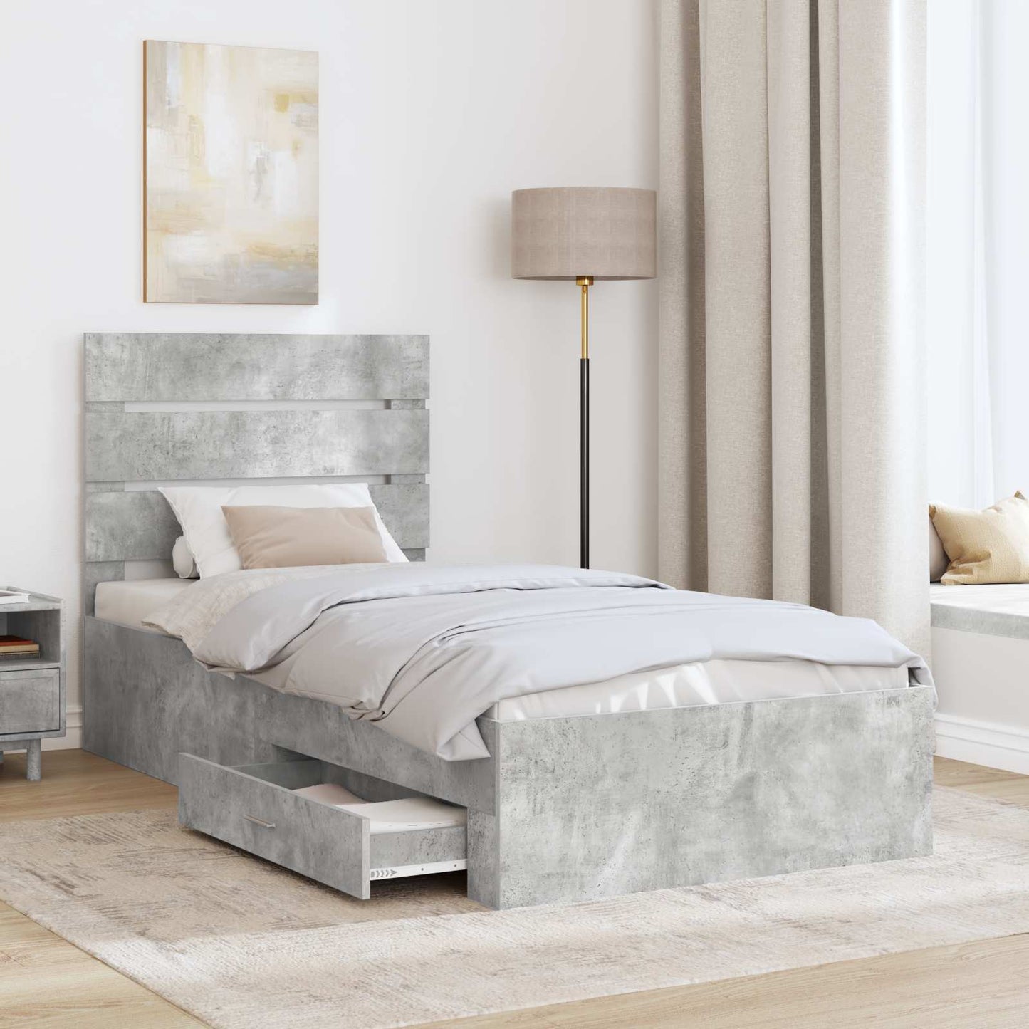 Bed Frame Concrete Grey and Silver 70 x 190 cm Engineered Wood