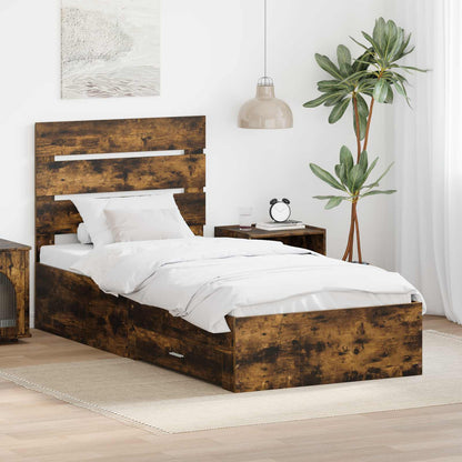 Bed Frame Smoked Oak and Silver 75 x 190 cm Engineered Wood