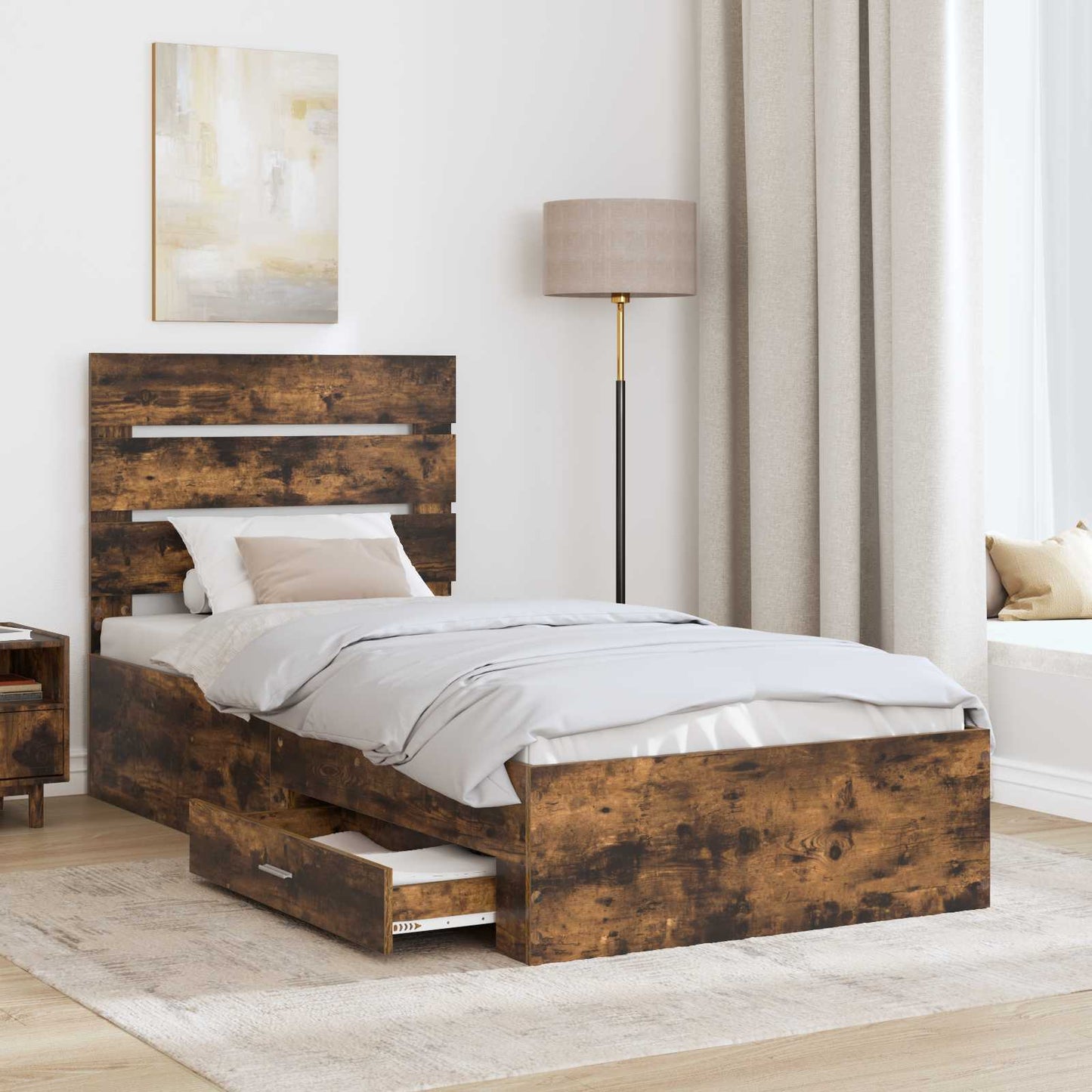 Bed Frame Smoked Oak and Silver 75 x 190 cm Engineered Wood
